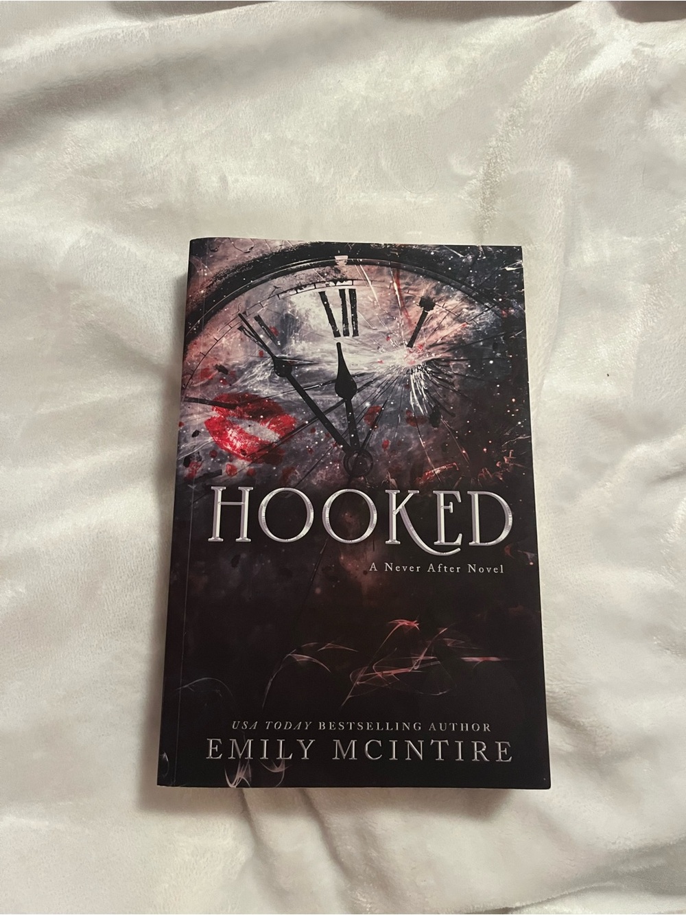 Hooked by Emily mcintire - Dark Red & Black Book Cover Design
